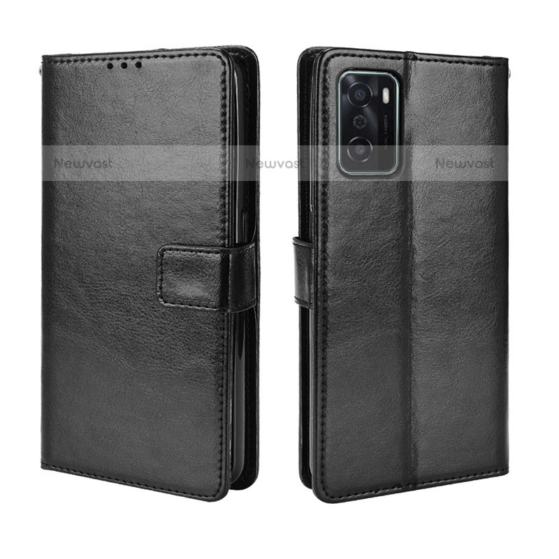 Leather Case Stands Flip Cover Holder BY5 for Oppo A55S 5G Black