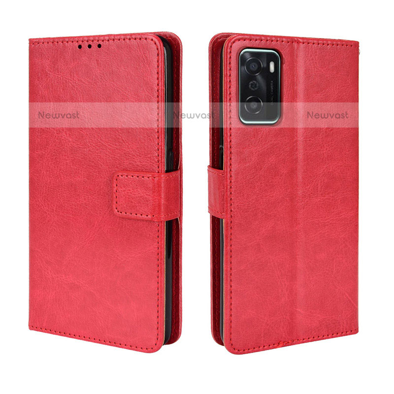 Leather Case Stands Flip Cover Holder BY5 for Oppo A55S 5G Red