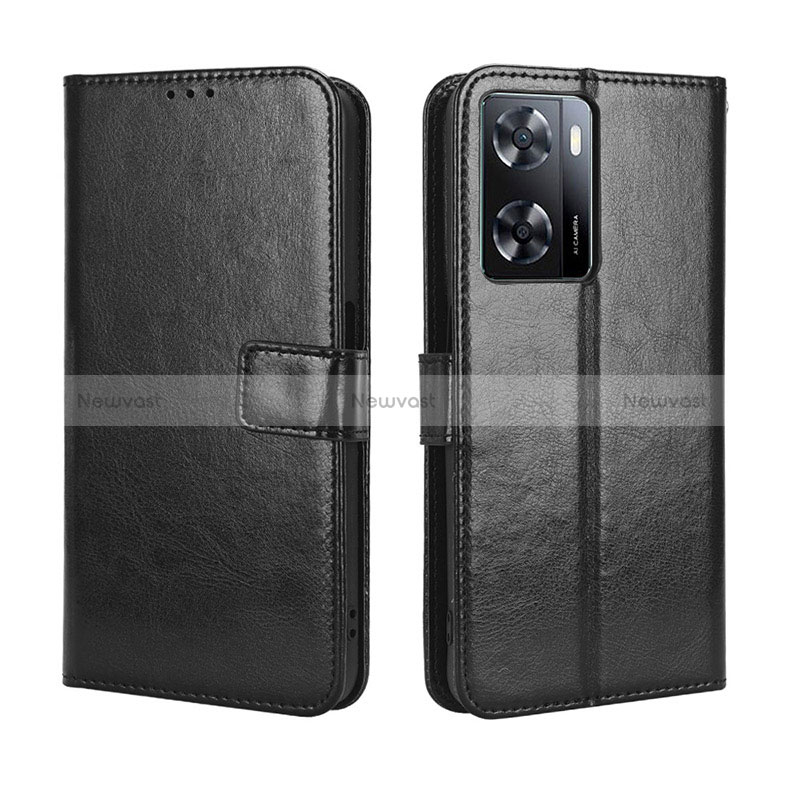 Leather Case Stands Flip Cover Holder BY5 for Oppo A57e Black