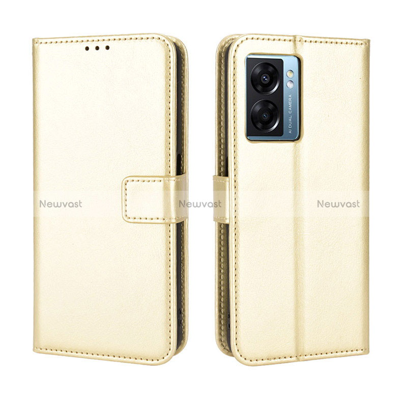 Leather Case Stands Flip Cover Holder BY5 for Oppo A77 5G Gold