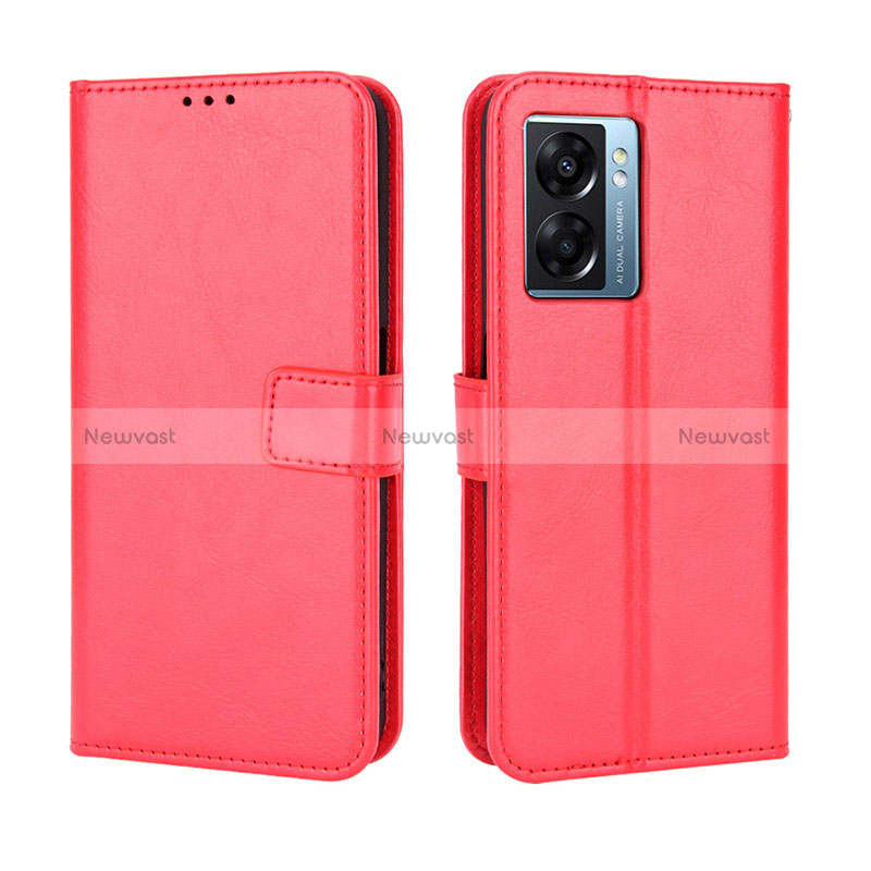 Leather Case Stands Flip Cover Holder BY5 for Oppo A77 5G Red