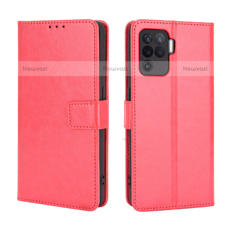 Leather Case Stands Flip Cover Holder BY5 for Oppo A94 4G Red