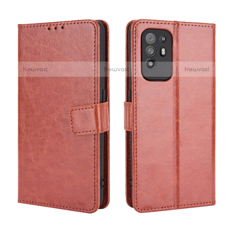 Leather Case Stands Flip Cover Holder BY5 for Oppo A94 5G Brown