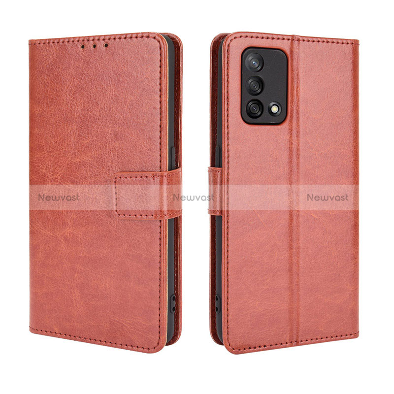 Leather Case Stands Flip Cover Holder BY5 for Oppo A95 4G Brown