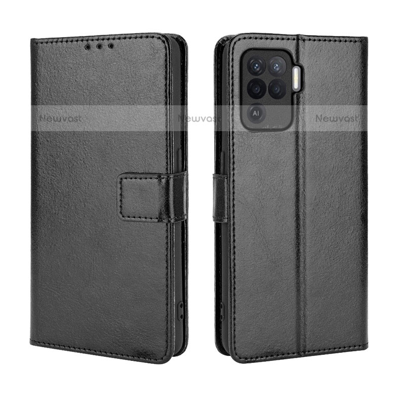 Leather Case Stands Flip Cover Holder BY5 for Oppo F19 Pro Black