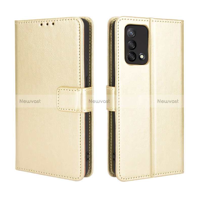 Leather Case Stands Flip Cover Holder BY5 for Oppo F19s Gold