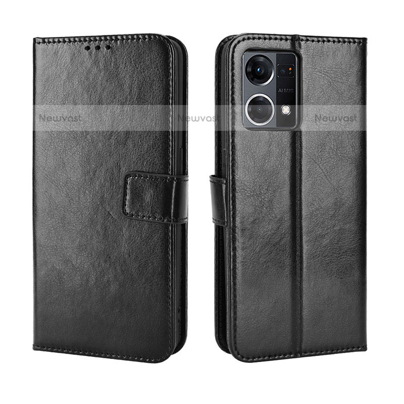 Leather Case Stands Flip Cover Holder BY5 for Oppo F21 Pro 4G Black