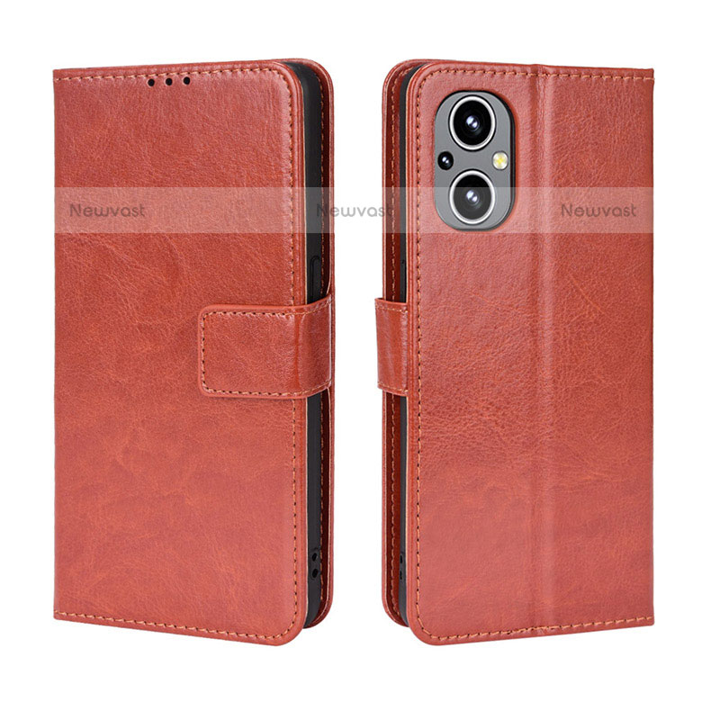 Leather Case Stands Flip Cover Holder BY5 for Oppo F21 Pro 5G Brown