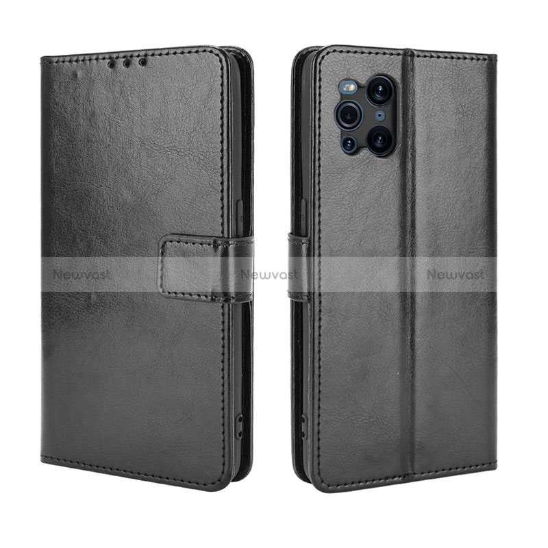 Leather Case Stands Flip Cover Holder BY5 for Oppo Find X3 5G Black