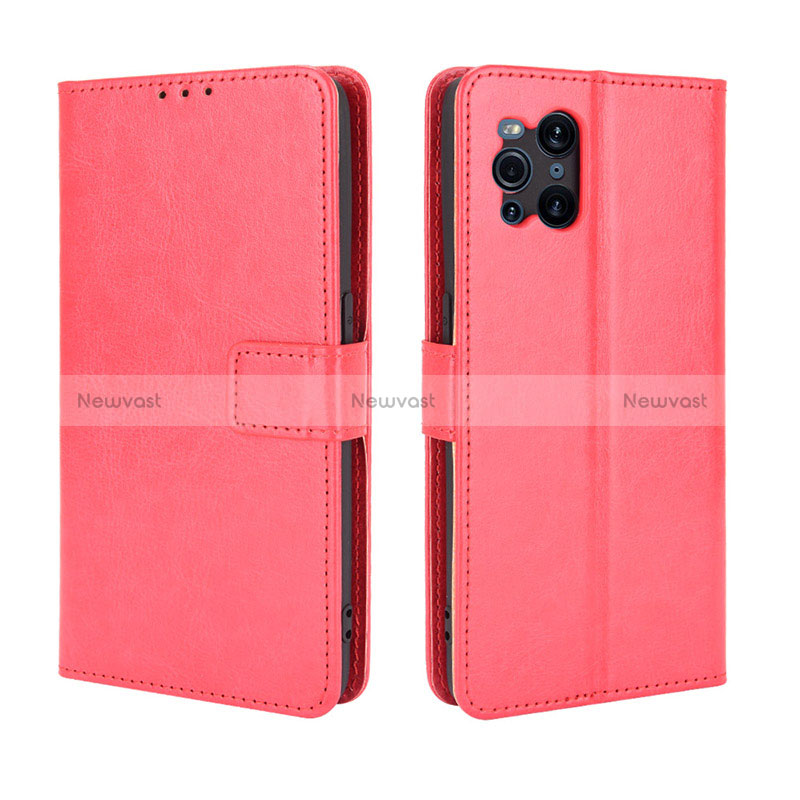 Leather Case Stands Flip Cover Holder BY5 for Oppo Find X3 5G Red