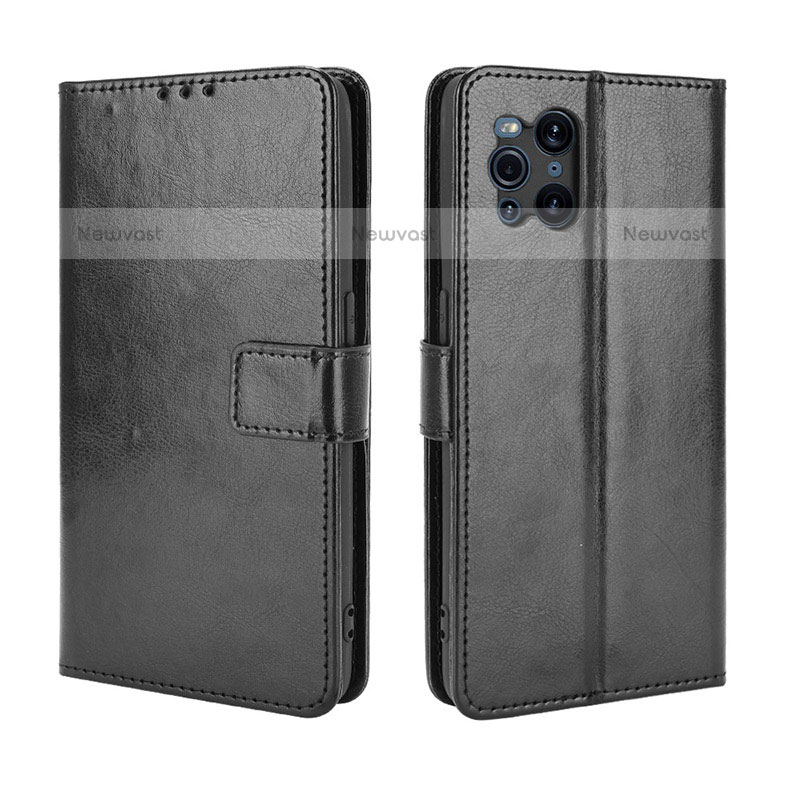 Leather Case Stands Flip Cover Holder BY5 for Oppo Find X3 Pro 5G Black