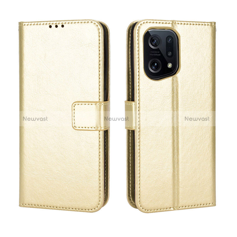 Leather Case Stands Flip Cover Holder BY5 for Oppo Find X5 5G Gold