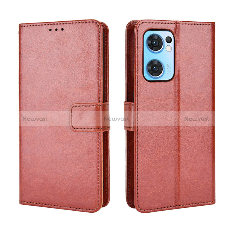 Leather Case Stands Flip Cover Holder BY5 for Oppo Find X5 Lite 5G Brown