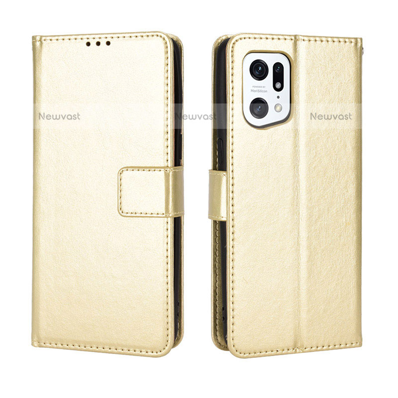 Leather Case Stands Flip Cover Holder BY5 for Oppo Find X5 Pro 5G Gold