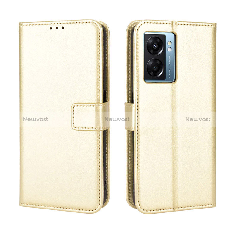 Leather Case Stands Flip Cover Holder BY5 for Oppo K10 5G India Gold