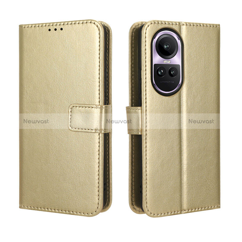 Leather Case Stands Flip Cover Holder BY5 for Oppo Reno10 Pro 5G Gold