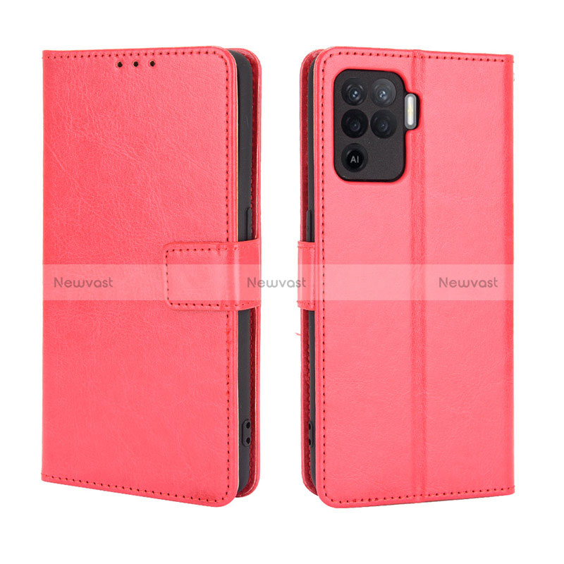 Leather Case Stands Flip Cover Holder BY5 for Oppo Reno5 F Red