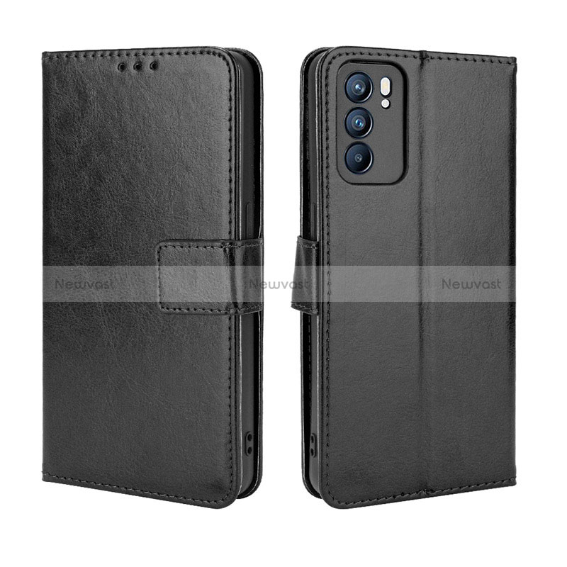 Leather Case Stands Flip Cover Holder BY5 for Oppo Reno6 5G Black