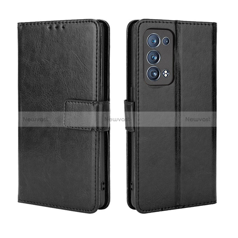 Leather Case Stands Flip Cover Holder BY5 for Oppo Reno6 Pro 5G Black