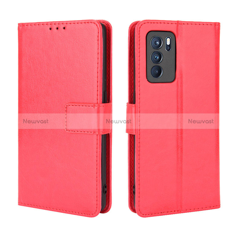 Leather Case Stands Flip Cover Holder BY5 for Oppo Reno6 Pro 5G India Red