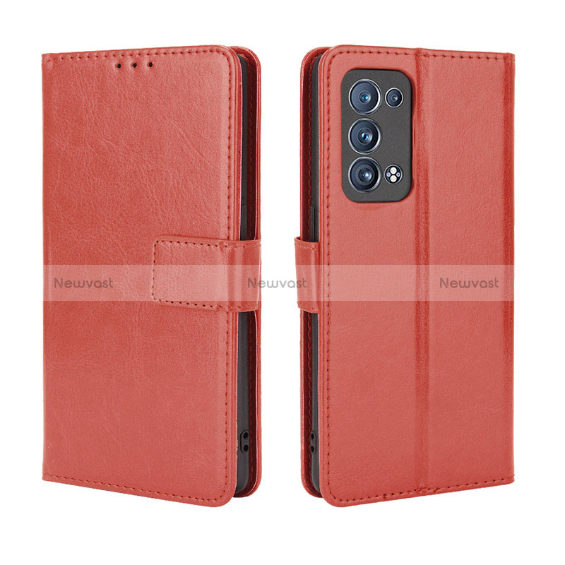 Leather Case Stands Flip Cover Holder BY5 for Oppo Reno6 Pro+ Plus 5G Brown