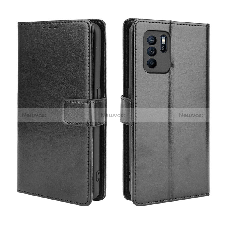 Leather Case Stands Flip Cover Holder BY5 for Oppo Reno6 Z 5G Black