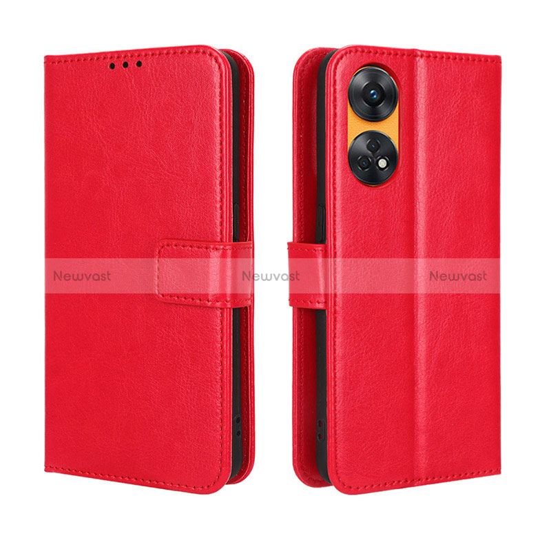 Leather Case Stands Flip Cover Holder BY5 for Oppo Reno8 T 4G Red