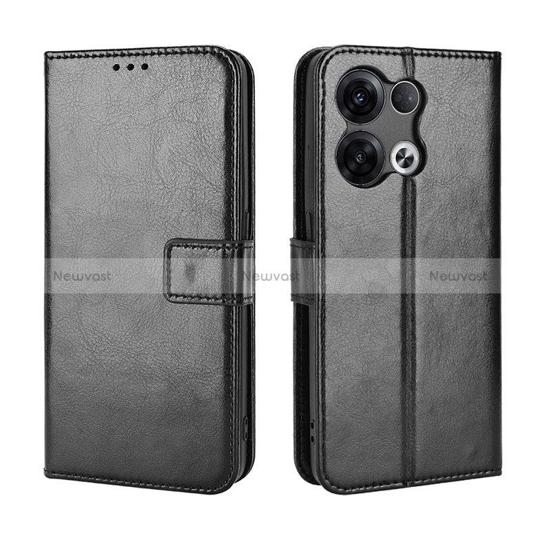 Leather Case Stands Flip Cover Holder BY5 for Oppo Reno9 Pro 5G Black