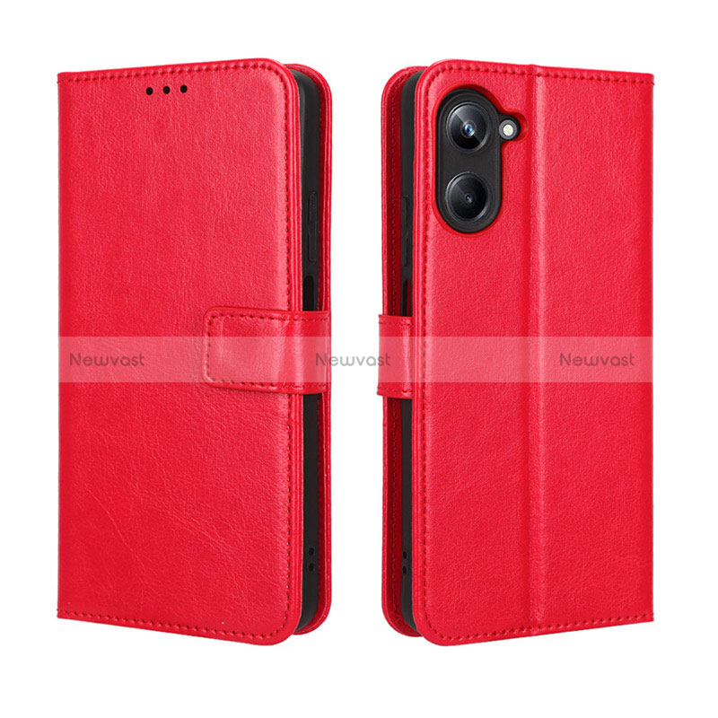 Leather Case Stands Flip Cover Holder BY5 for Realme 10 4G Red