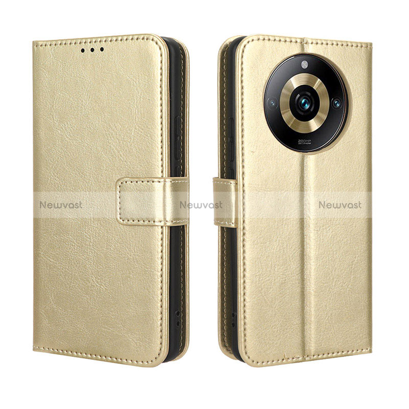 Leather Case Stands Flip Cover Holder BY5 for Realme 11 Pro+ Plus 5G Gold