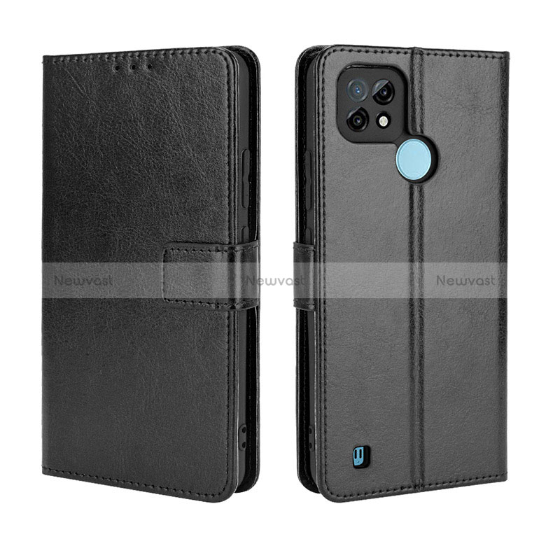 Leather Case Stands Flip Cover Holder BY5 for Realme C21 Black