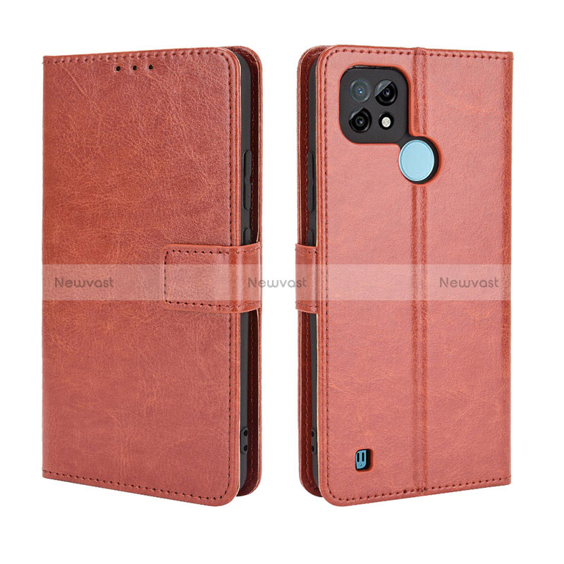 Leather Case Stands Flip Cover Holder BY5 for Realme C21 Brown