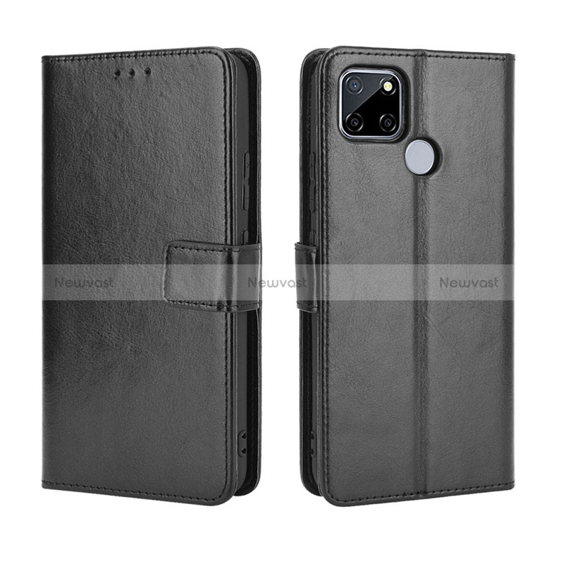 Leather Case Stands Flip Cover Holder BY5 for Realme C25 Black