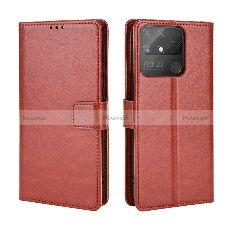 Leather Case Stands Flip Cover Holder BY5 for Realme Narzo 50A Brown