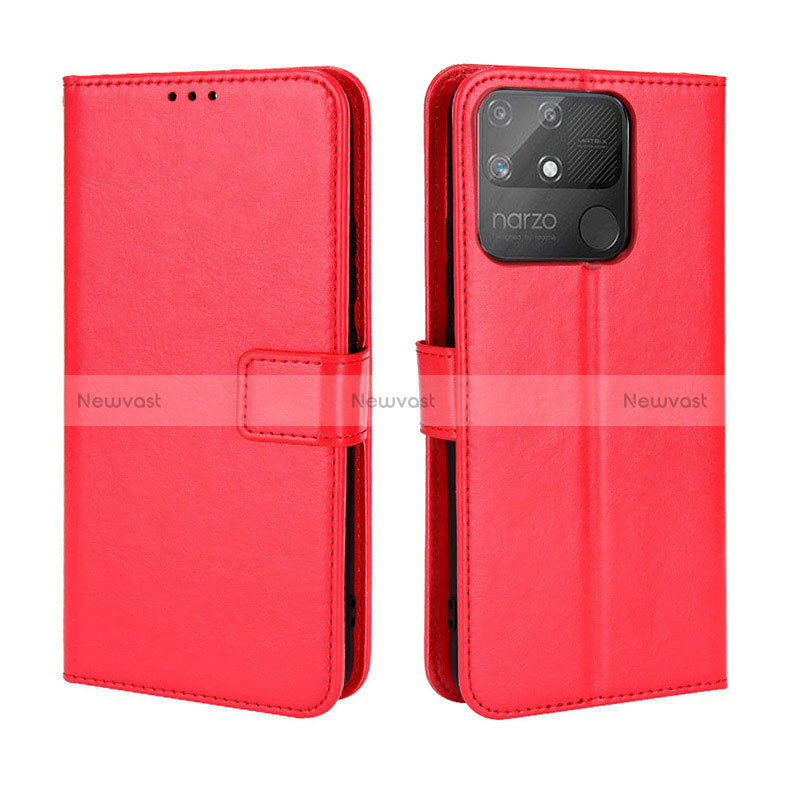 Leather Case Stands Flip Cover Holder BY5 for Realme Narzo 50A Red