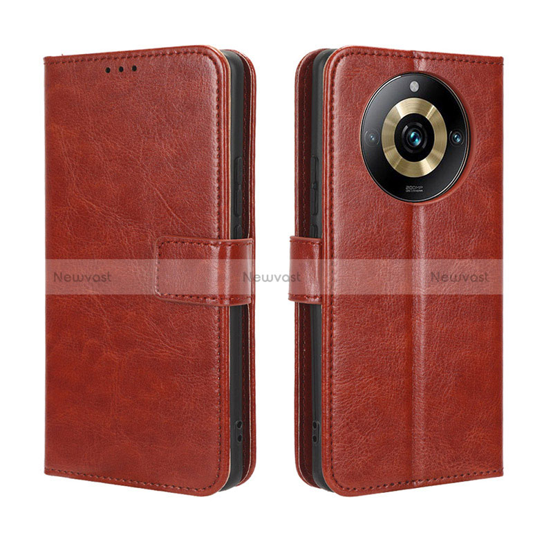 Leather Case Stands Flip Cover Holder BY5 for Realme Narzo 60 Pro 5G Brown