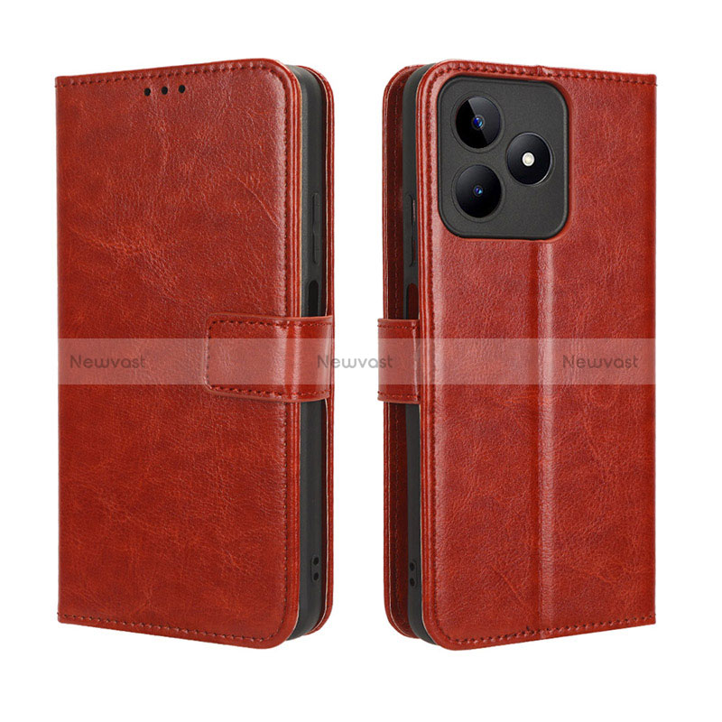 Leather Case Stands Flip Cover Holder BY5 for Realme Narzo N53 Brown