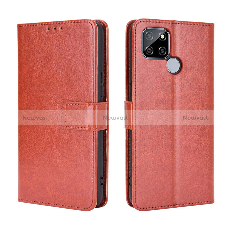 Leather Case Stands Flip Cover Holder BY5 for Realme Q2i 5G Brown