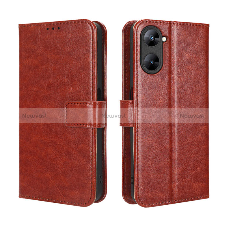 Leather Case Stands Flip Cover Holder BY5 for Realme Q5x 5G Brown