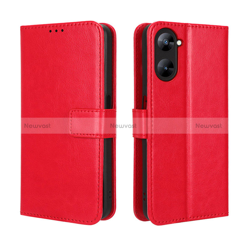 Leather Case Stands Flip Cover Holder BY5 for Realme V20 5G Red