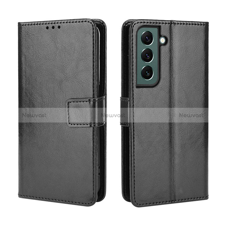 Leather Case Stands Flip Cover Holder BY5 for Samsung Galaxy S22 Plus 5G Black