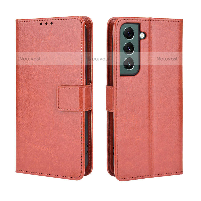 Leather Case Stands Flip Cover Holder BY5 for Samsung Galaxy S23 5G Brown