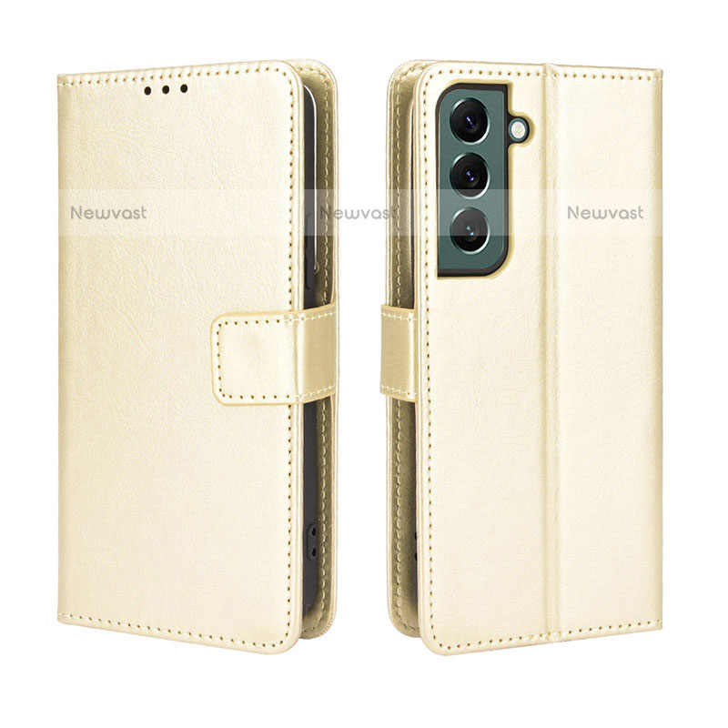 Leather Case Stands Flip Cover Holder BY5 for Samsung Galaxy S23 5G Gold