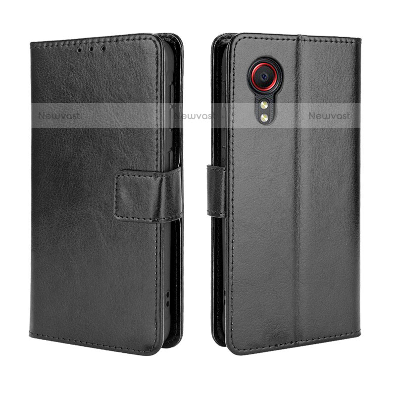 Leather Case Stands Flip Cover Holder BY5 for Samsung Galaxy XCover 5 SM-G525F Black