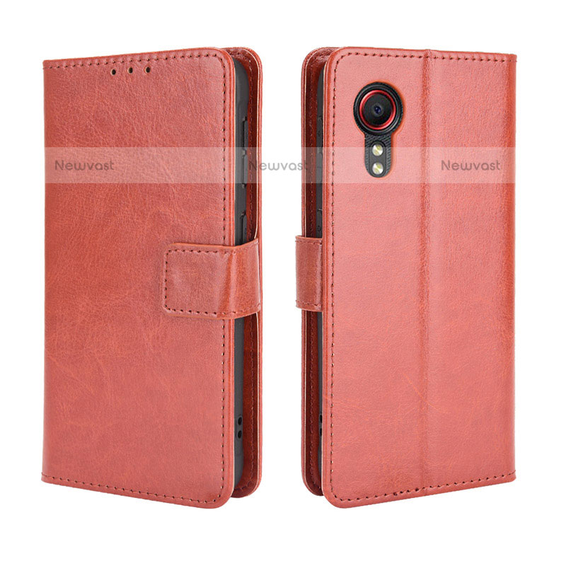 Leather Case Stands Flip Cover Holder BY5 for Samsung Galaxy XCover 5 SM-G525F Brown