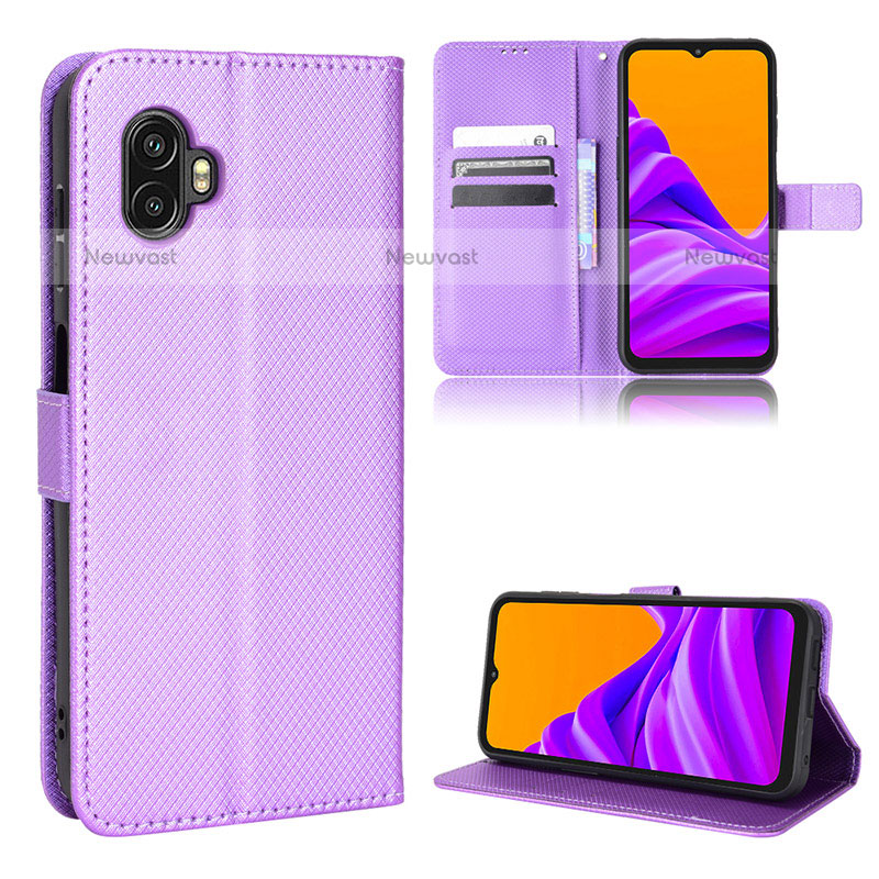 Leather Case Stands Flip Cover Holder BY5 for Samsung Galaxy XCover 6 Pro 5G Purple