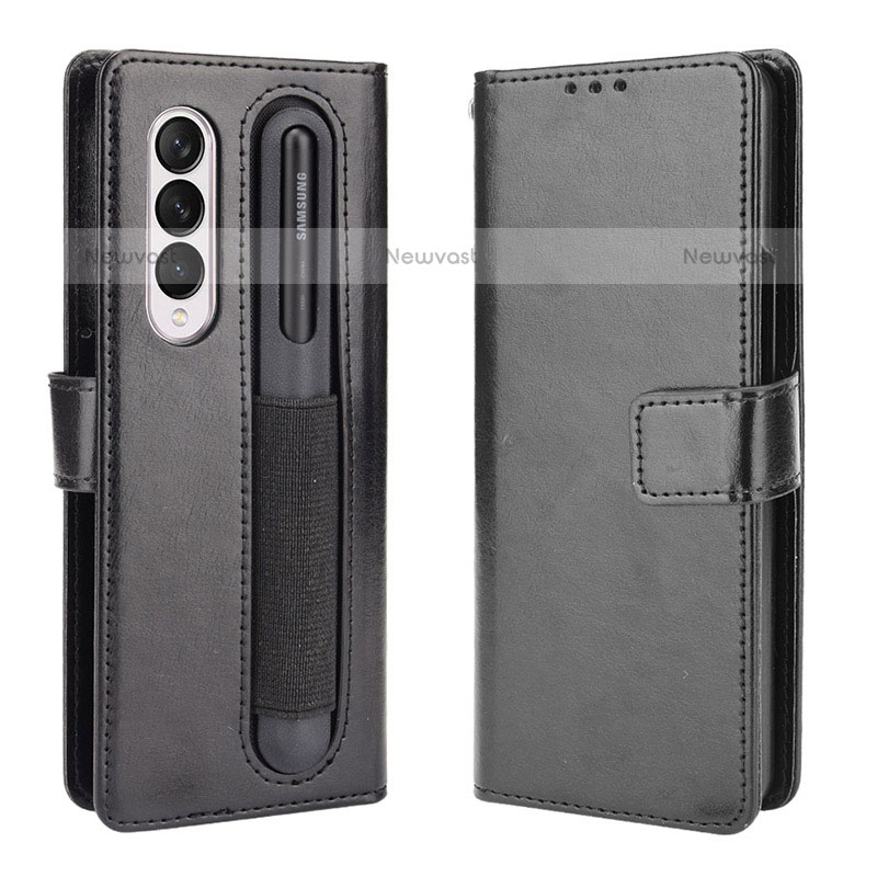 Leather Case Stands Flip Cover Holder BY5 for Samsung Galaxy Z Fold3 5G Black