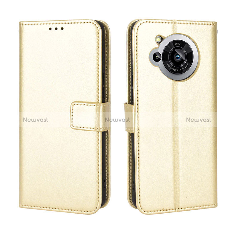 Leather Case Stands Flip Cover Holder BY5 for Sharp Aquos R7 Gold