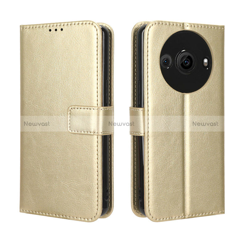 Leather Case Stands Flip Cover Holder BY5 for Sharp Aquos R8s Pro Gold