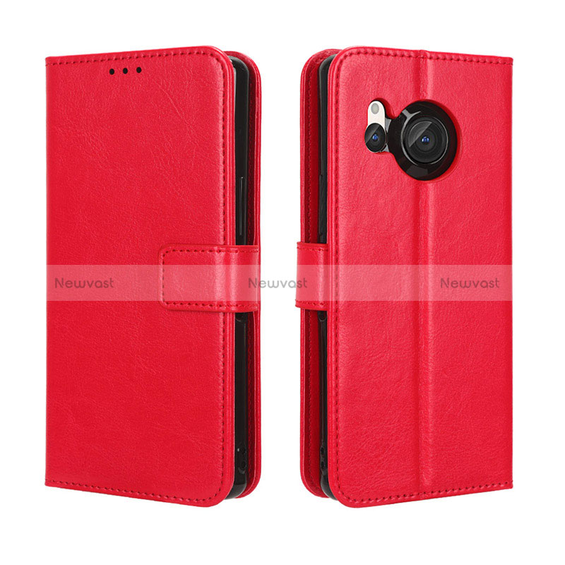 Leather Case Stands Flip Cover Holder BY5 for Sharp Aquos R8s Red